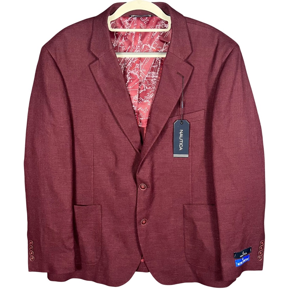 Nautica Jensen Blazer Mens 44S Burgundy Modern Fit Active Stretch Sport Coat